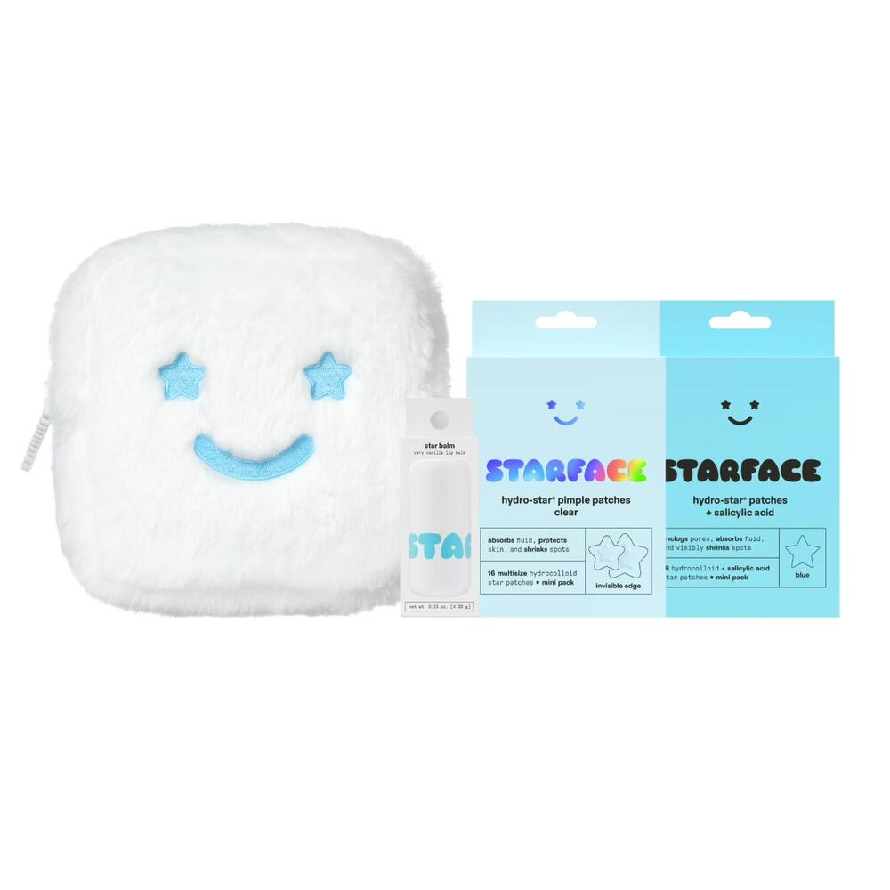 New Starface The Big Lil Gift Set White Fuzzy Bag Lip Balm 32 Pimple Patches